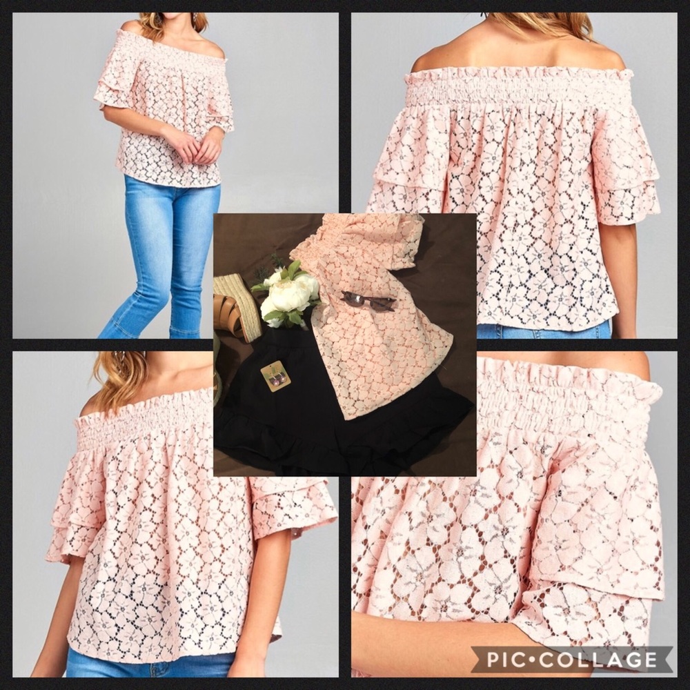 Women’s Off the Shoulders Smocked Lace Top
